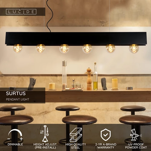 Lucide SURTUS - Pendant light - 6xE27 - Black - USP